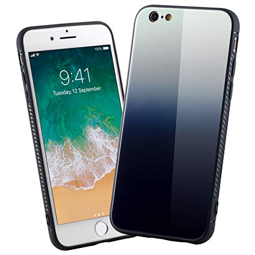 JJPRIME - Funda Trasera de Vidrio antivibración de Parachoques de TPU Color Gris Degradado Gris Blanco Compatible para iPhone 6 / 6S