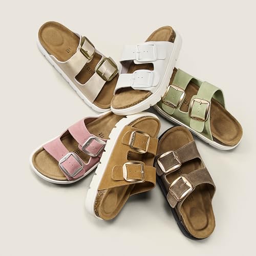 Image of Project Cloud 100% Genuine Leather Platform Sandals Women Footwear - Wedge Chunky Slides for Women 2026 with Memory Foam Insole & Cork Footbed Womens Sandals (GreeceChunky)