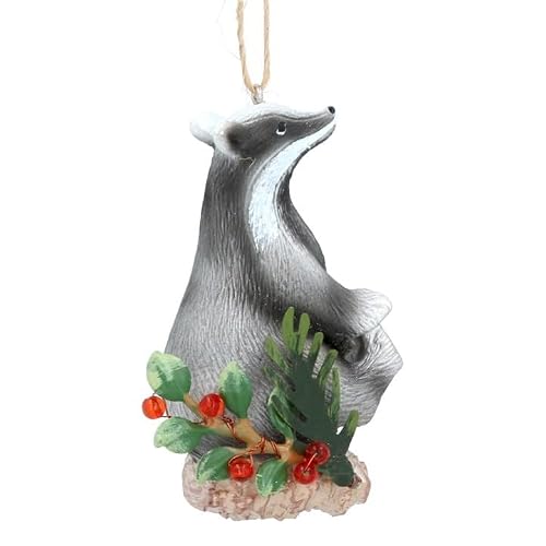 Gisela Graham Brown Resin Badger On Holly Log Tree Hanging Decoration