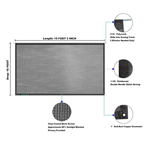 Image of RV Awning Sun Shade Screen Camper Travel Trailer Sunshade 10'X15'3'', Black