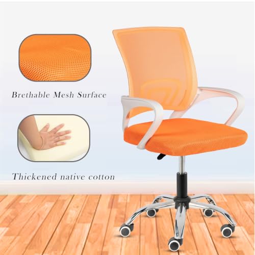 Image of Casa Copenhagen Mesh Mid Back Office /Study /Computer /Revolving /Desk Chair for Work from Home -Metal Base, Height Adjustable Seat-Orange& White Handle