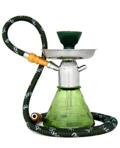 Image of AL-Sheesh Mya Petite Glass Hookah | Designer Alumunium 9 inch Inch Glass, Iron Hookah Set Heavy Smoke | Perfect for Party (Green)