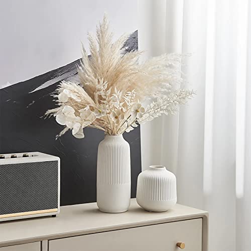 Tciuxyq White Ceramic Vase Decorative Minimalist Modern Ribbed Vases 10" Tall For Pampas Grass, Home Accents, Kitchen,L #TOP2