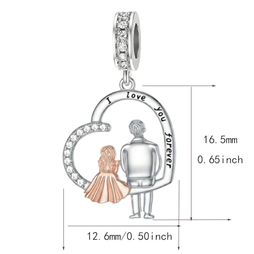 Image of PROESS Father Mother Daughter Charm fit Charms Bracelet Sterling Silver Charms for Bracelets Birthday Valentines Day Gifts for Daughter Mother Lover