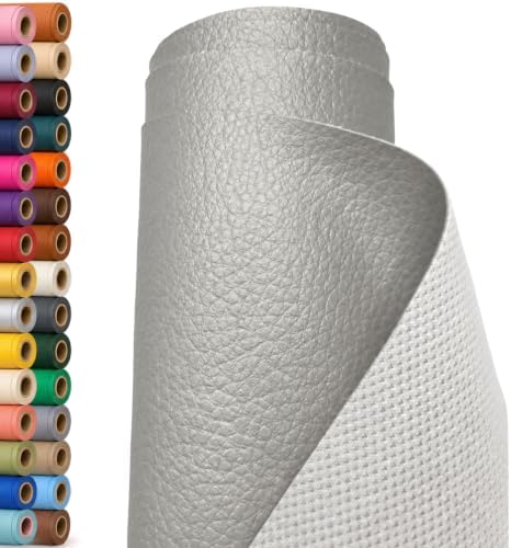 A-Express Grained Faux Leather Fabric Waterproof Heavy Duty Leatherette Vinyl Leathercloth Upholstery Textured Material - Shiny Silver Half Metre 50cm x 140cm