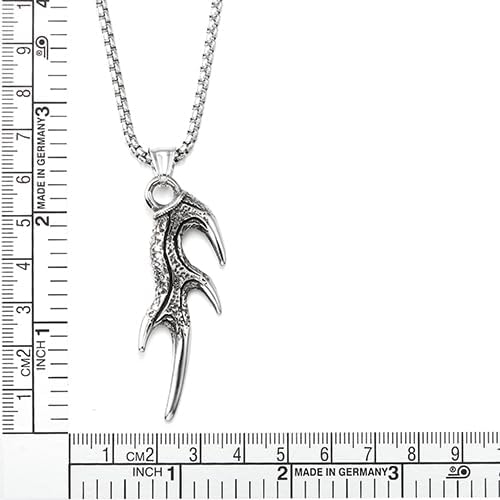 COOLSTEELANDBEYOND Men's Antler Pendant Necklace in Antique Silver-Tone Stainless Steel, Tribal, Rustic Hunting Jewelry - Image 4
