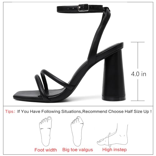 Ribongz Black Block Heeled Sandals For Women Chunky Prom Heels Square Open Toe Strappy High Heels Ankle Strap Wedding Bridal Shoes High Heel Sandals For Party Dress 7.5 thumb #1