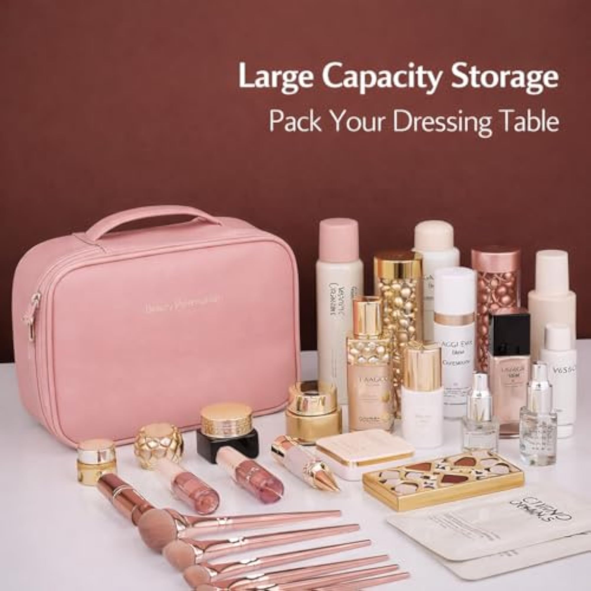 PU Leather Cosmetic Bag with Zipper Closer, Waterproof Organizer