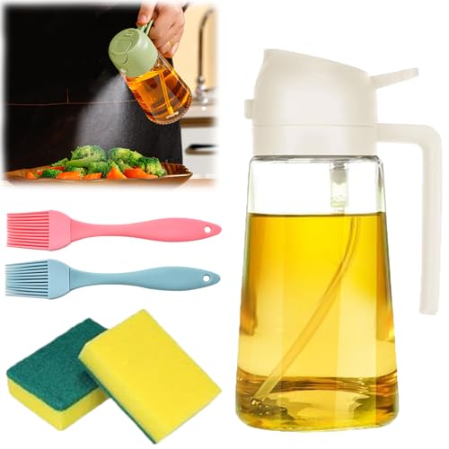 HOPASRISEE Spray de aceite 2 en 1 y botella de vertido, dispensador de aceite y vertido, pulverizador y dispensador de aceite de vidrio 2 en 1, dispensador de aceite de oliva, dispensador de aceite 2