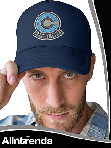 Image of ALLNTRENDS Adjustable Trucker Hat Capsule Corp Embroidered Mesh Baseball Cap Adult Graphic Anime Hats