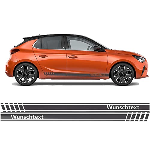 Auto-Dress Seitenstreifen Aufkleber Set/Dekor passend für Opel Corsa - Motiv: Wunschtext (110 Black Gloss)