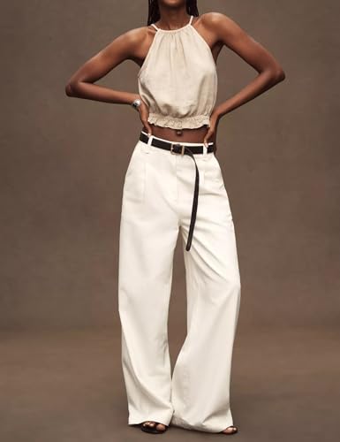 IDEALSANXUN Womens Crop Linen Halter Tops Summer High Neck Tank Tops Sleeveless Shirts4