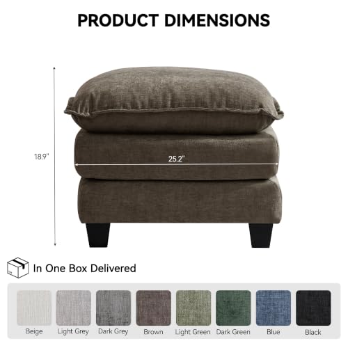 Image of 25'' Cloud Ottoman for Couch, Deep Seat Ottomans for Sofa, Modern Removable Upholstered Ottoman Bench for Living Room, Bedroom, Small Apartment, Brown