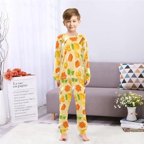 Honey and Bee Soft Pajama Set for All Seasons,Breathable Pjs Long Sleeve Sleepwear,Comfy Loungewear 2 Piece Underwear Set 4T4