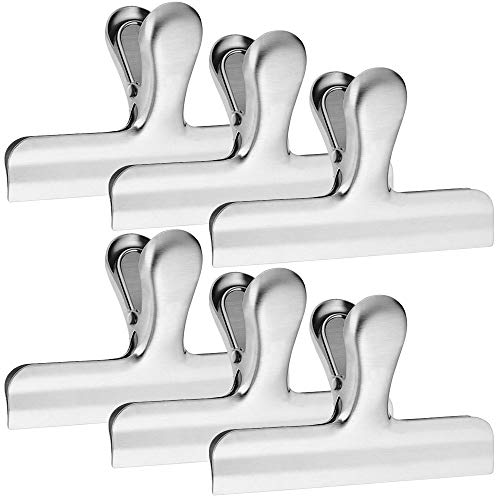 YuCool Lot de 6 pinces en acier inoxydable pour sac à frites, 12 cm de largeur, pour sacs à café, nourriture, pain, cuisine, maison, bureau  Argenté