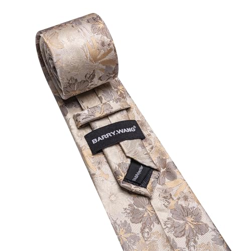 Image of Barry.Wang Men Tie Set Floral Paisley Silk Necktie Pocket Square Cufflinks Formal Wedding Party Business
