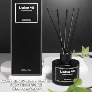 L'odeur Vill Reed Diffuser, 3.4oz(100ml) Moroccan Amber Reed Diffuser Set with 6 Oil Diffuser Sticks, Matte Black Aroma Scent Diffuser, Long Lasting Home Fragrance for Bathroom and Bathroom Lodeur Vill Reed Diffuser 34oz100ml Moroccan Amber Reed Diffuser Set with 6 Oil Diffuser Sticks Matte Black Aroma Scent Diffuser Long Lasting Home Fragrance for Bathroom and Bathroom