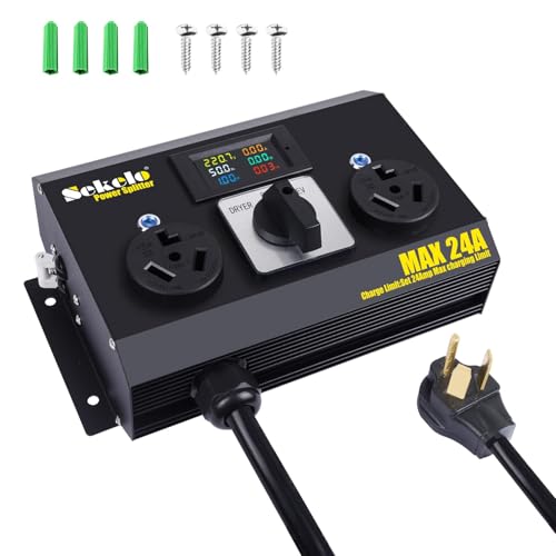 Manual EV Charging Switch for Dryer & EV Aluminum Housing NEMA 10-30 240V 24A Max Power Splitter Hydraulic Safety Breaker Hand-Operated Selector Plug and Play