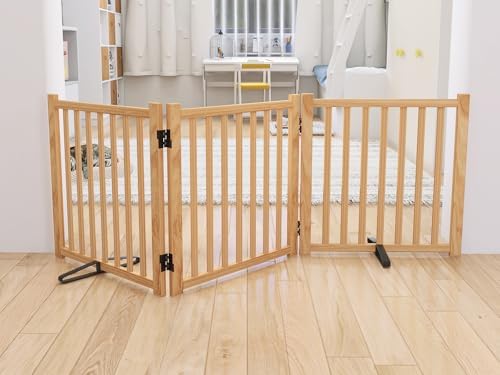 （14:30時点） ペットゲート 木製犬ゲート YOCAN ペットフェンス 高さ58cm 長さ175cm 置くだけゲート折りたたみ 倒れない いぬ 柵 室内 犬脱走防止 飛び出し防止 小型犬 中型犬用 天然木 3枚パネル