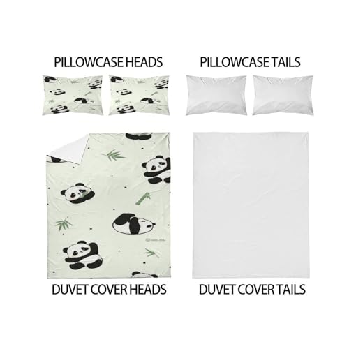 Housse de couette panda 3d microfibre 260x220 cm avec taies d'oreiller