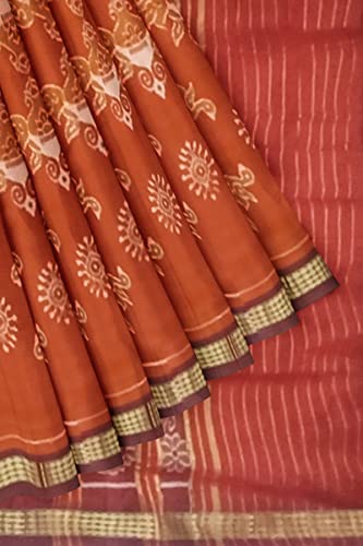 Image of Sambalpuri Handloom Saree Women's Cotton Saree Odisha Handloom Handmade Pure Cotton Khandua Natural Cotton Ikat Sambalpuri Saree For Women ikat Handloom Saree For Women 5SE9BC-495