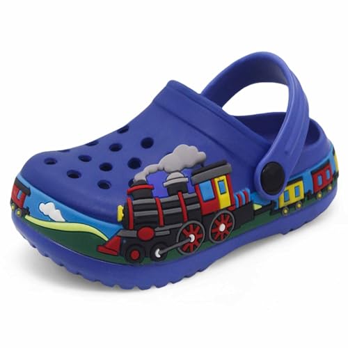 Image of Boys Girls Toddler Clogs Little Kids Slip on Slides Sandals Slippers Cute Cartoon Train Pattern Garden Clogs Summer Indoor Outdoor Beach Pool Water Shoes