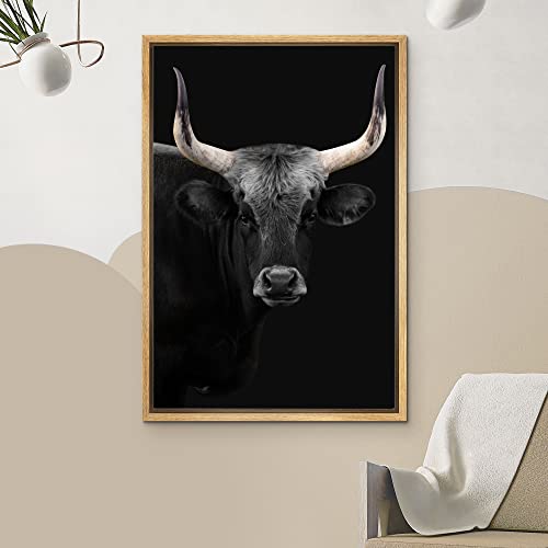 Idea4Wall Framed Canvas Print Wall Art Rustic Farmhouse Cow Bull Portrait Photography Animals Wildlife Nature Modern Art Decorative Realism For Living Room thumb #2