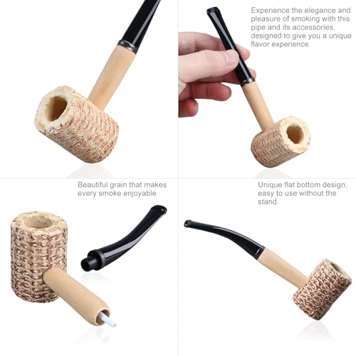 Joyoldelf Corn Cob Tobacco Pipe Set - Corncob Pipe with Straight and Bent Pipe Stem, Smoking Pipe Kit with 5mm Pipe Filter and Pipe Cleaners for Beginner