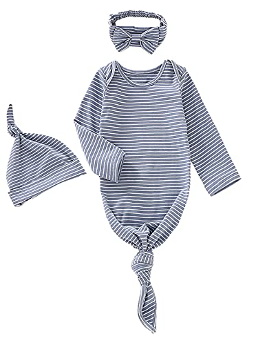 Image of MoryGooder Newborn Outfits Knotted Gown Baby Newborn Sleepers Coming Home Outfits for Baby (Blue-N, 0-6 Months)
