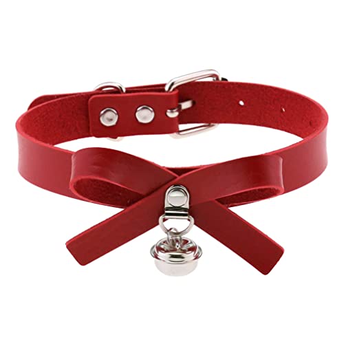 Eylun Women Goth Leather Choker Bow-Knot Collar Girl Punk Adjustable Gothic Collar Necklaces Red #TOP19