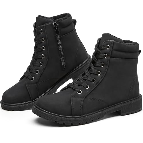 Rominz White Snow Boots for Women Black Winter Ankle Bootie with Warm Faux Fur Lining & Zipper Non-Slip Waterproof Boot(Black,US8)