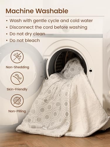 Image of Bearhug Electric Blanket Throw Size, 50 inch x 60 inch Heated Blanket with 6 Heating Levels & 4H Auto Shut-Off, Machine Washable Soft Velvet to Sherpa Reversible Heated Throw for Office, Couch and Sofa