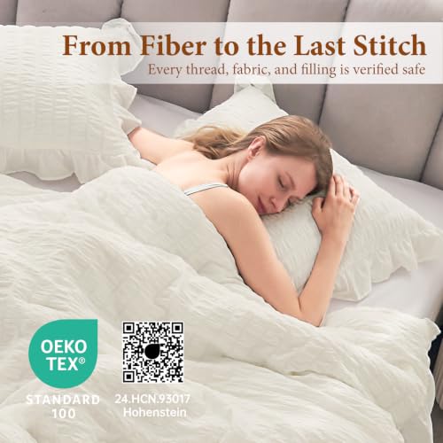 Image of JOLLYVOGUE Cream Queen Comforter Set,3pcs Seersucker Comforters Queen Size