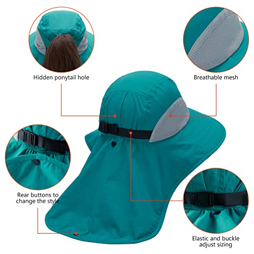 Image of BASSDASH UPF 50+ Unisex Water Resistant Wide Brim Sun Hat with Large Neck Flap Ponytail Fishing Hat for Men Women