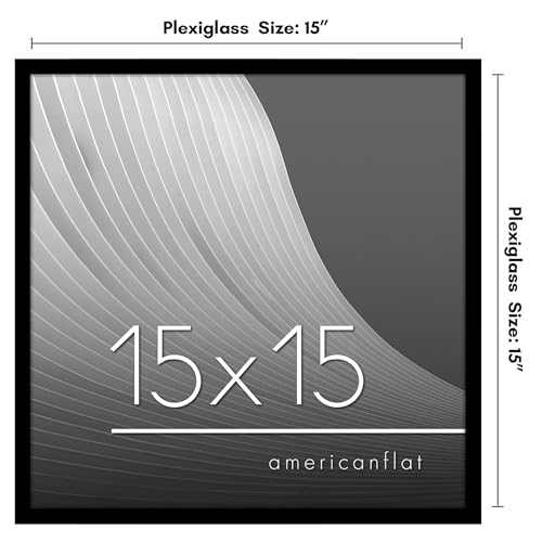 Americanflat 15x15 Picture Frame with Polished Plexiglass - Streamline Collection - Thin Border Square Frame for Wall Display - Hanging Hardware Included - Black