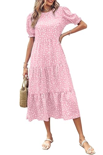 Image of IFFEI Mommy and Me Dresses Summer Casual Boho Matching Outfits Ruffle Puff Sleeve High Waist Midi Beach Maxi Dress