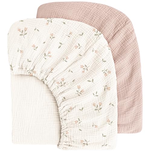 Image of MairMore Muslin Cotton Crib Sheets - Neutral Fitted Sheets for Standard Crib& Toddler Mattress Soft and Breathable Baby Sheets for Boys and Girls - 28"x52"