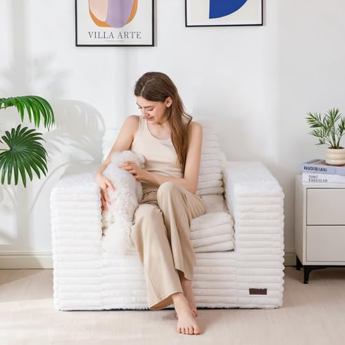Image of MAXYOYO Bean Bag Chair with Pillows, Floor Sofa with Armrests and Support, Plush Foam Filled Lounge Chair for Adults, Cozy Bean Bag Couch for Living Room, Bedroom, Apartment, Beige