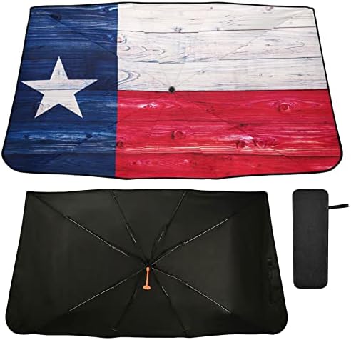 Oarencol American Flag Windshield Sun Shade Umbrella The State Texas Wooden Foldable Car Front Window Sunshade Blocks UV Rays Heat Keep Vehicle Cool (55" x 27.5")
