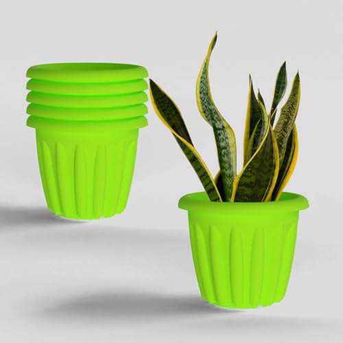 Image of YUCCABE ITALIA SHERA Floot 12 Inch Plastic Flower Pot 6 Piece Set of Round Shape Planter for Home Garden Seedling Planter for pots (Green)