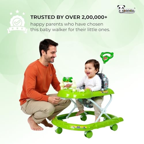 Image of Panda Baby Products Walker with Push Handle, Musical Toys & Adjustable Height - Safe & Comfortable Learning Walker for Babies (6-18 Months) (Green, 111 Baby Walker)