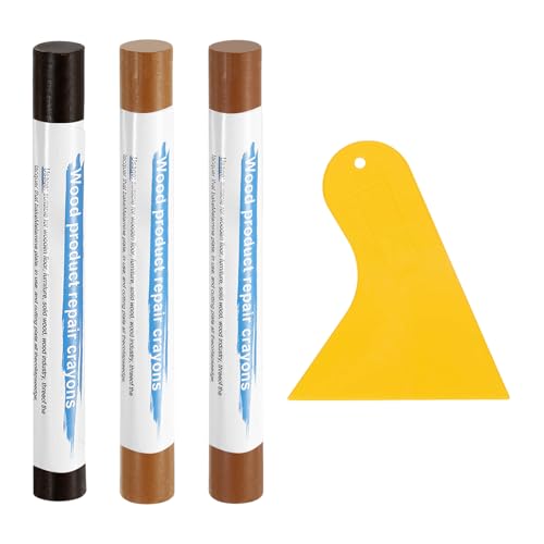 uxcell 3Pcs Wood Filler Sticks, Furniture Scratch Repair Wax Crayons Furniture Touch Up Markers Wood Repair Wax Kit with Spatula for Wood Furniture, 3 Colors Mixed Wood Tones Series