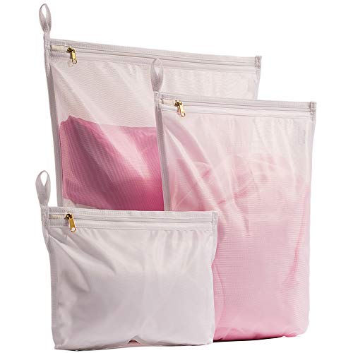 ISIN Delicates Sacs à Linge,Soutien-Gorge Fine Maille Lavage Sac pour sous-vêtements,Lingerie,Soutien-Gorge,Collants,Chaussettes,Utiliser YKK Fermeture éclair(Blanc,1 19"*16",1 15"* 12" et 1 12"*8")