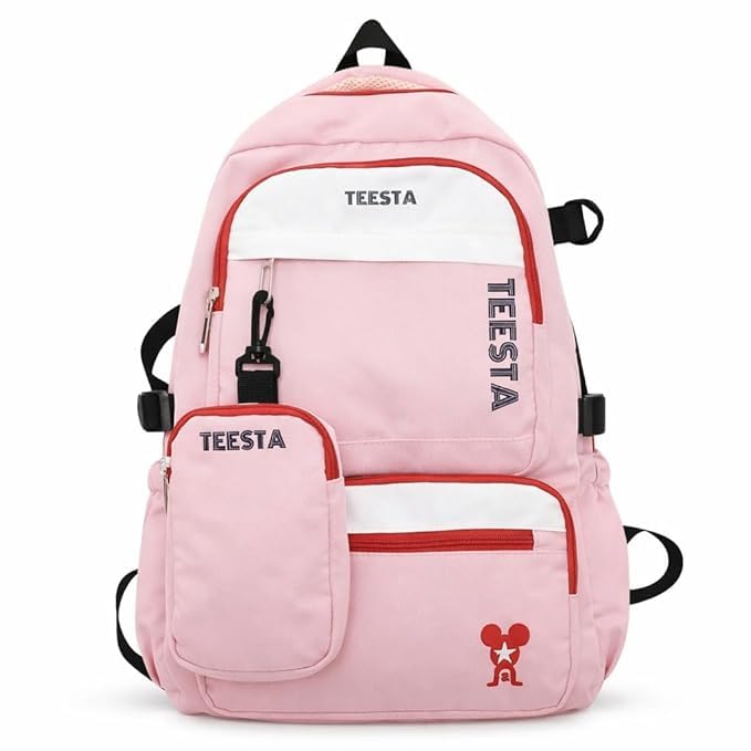 Backpack for Girls with Detachable Pouch, Pink School Bag with Multiple Compartments, Adjustable Shoulder Straps, Side Bottle Pockets, Lightweight College Travel Backpack for Students-image-38