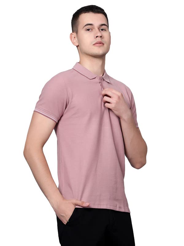 Image of Cantabil Beige Regular Fit Solid Polo Neck Half Sleeve Casual T-Shirt for Men | Half Sleeves Polo Neck T-Shirts for Men | Mens Polo Neck Solid T-Shirt (P MTSH00242)