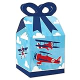 Big Dot of Happiness Taking Flight - Airplane - Square Favor Gift Boxes - Vintage Plane Baby Shower or Birthday Party Bow Boxes - Set of 12
