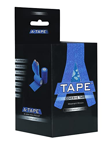 Image of A-Tape Breathable Self Adhesive Cohesive Bandage Wrap - Athletic Non-Woven for Sports, Medical Use, Injuries, Knee & Wrist Support - Suitable for Humans & Pets (Printed) (Blue Paw, 10cm Pack of 2)