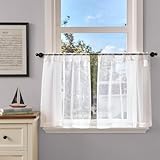 TOPICK Scheibengardinen 2er Set Halbtransparent Bistrogardine Leinen Durchsichtig Kurzgardine...