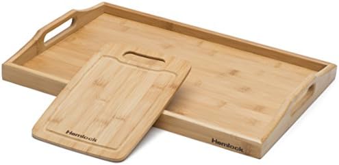 Premium Moso Bamboo Serving Tray - 100% BAMBOO! NOT MADE WITH FIBREBOARD!!! - One of the Largest Trays on Amazon! - 17.7 x 12.2 x 2 - Includes Free Bonus Cutting Board