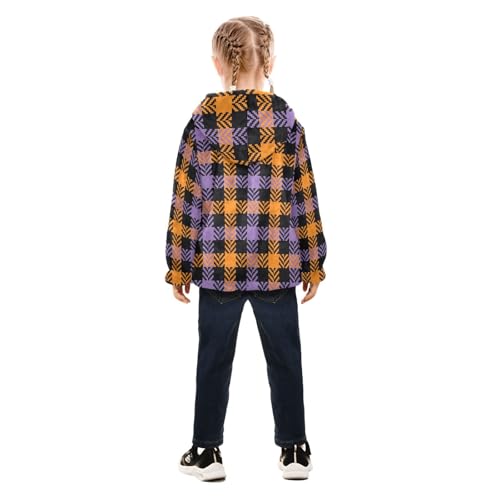 GuoChe Halloween Buffalo Plaid Tartan Check Scotland Purple Orange Sherpa Coat4